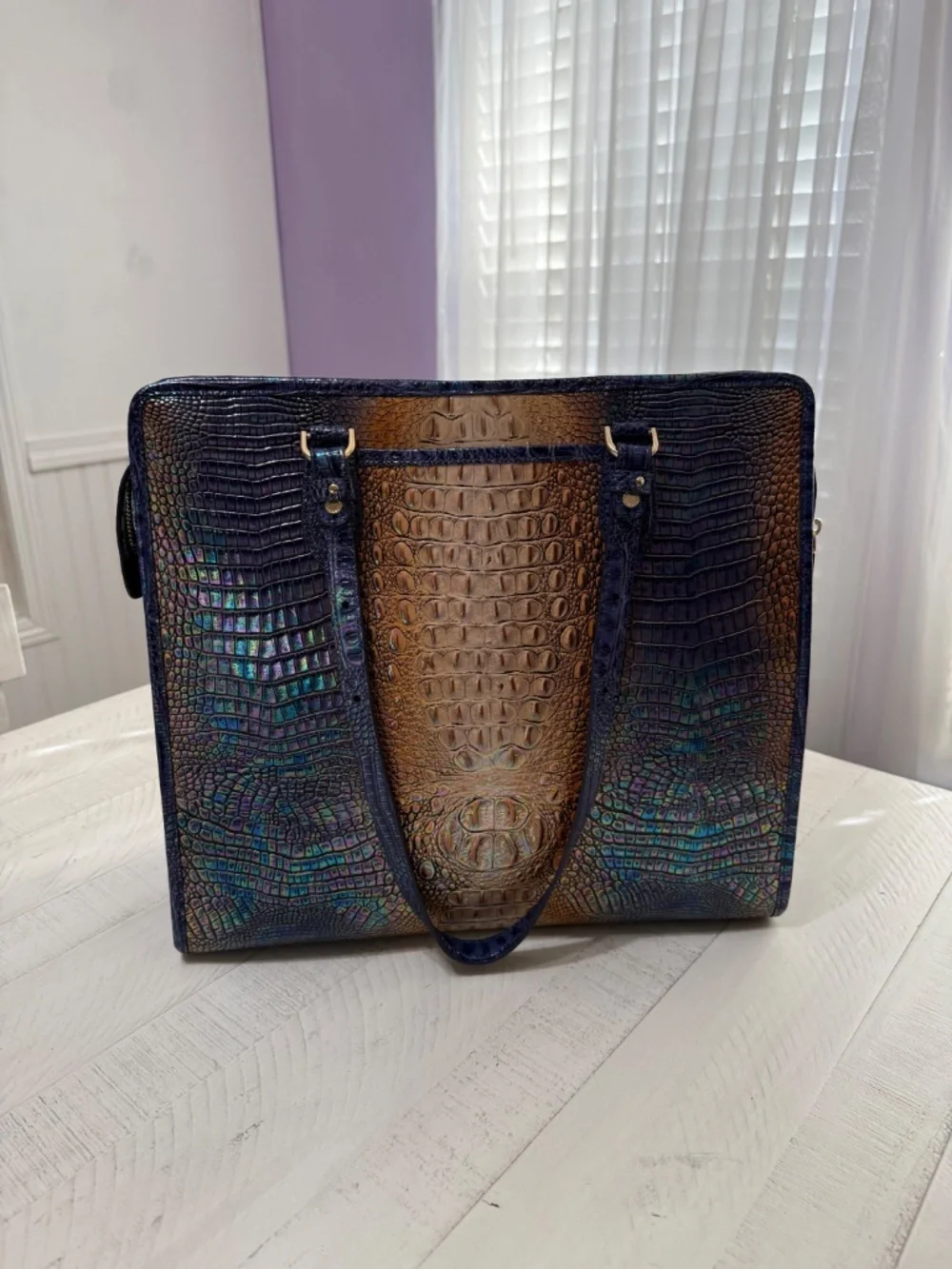 Brahmin Melbourne Croc Embossed Leather- BLUESTONE OMBRE MELBOURNE